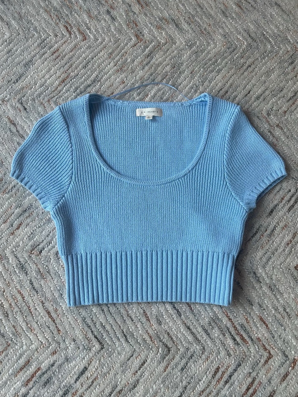 PacSun LA Hearts Light Blue Ribbed Scoop Neck Crop Top